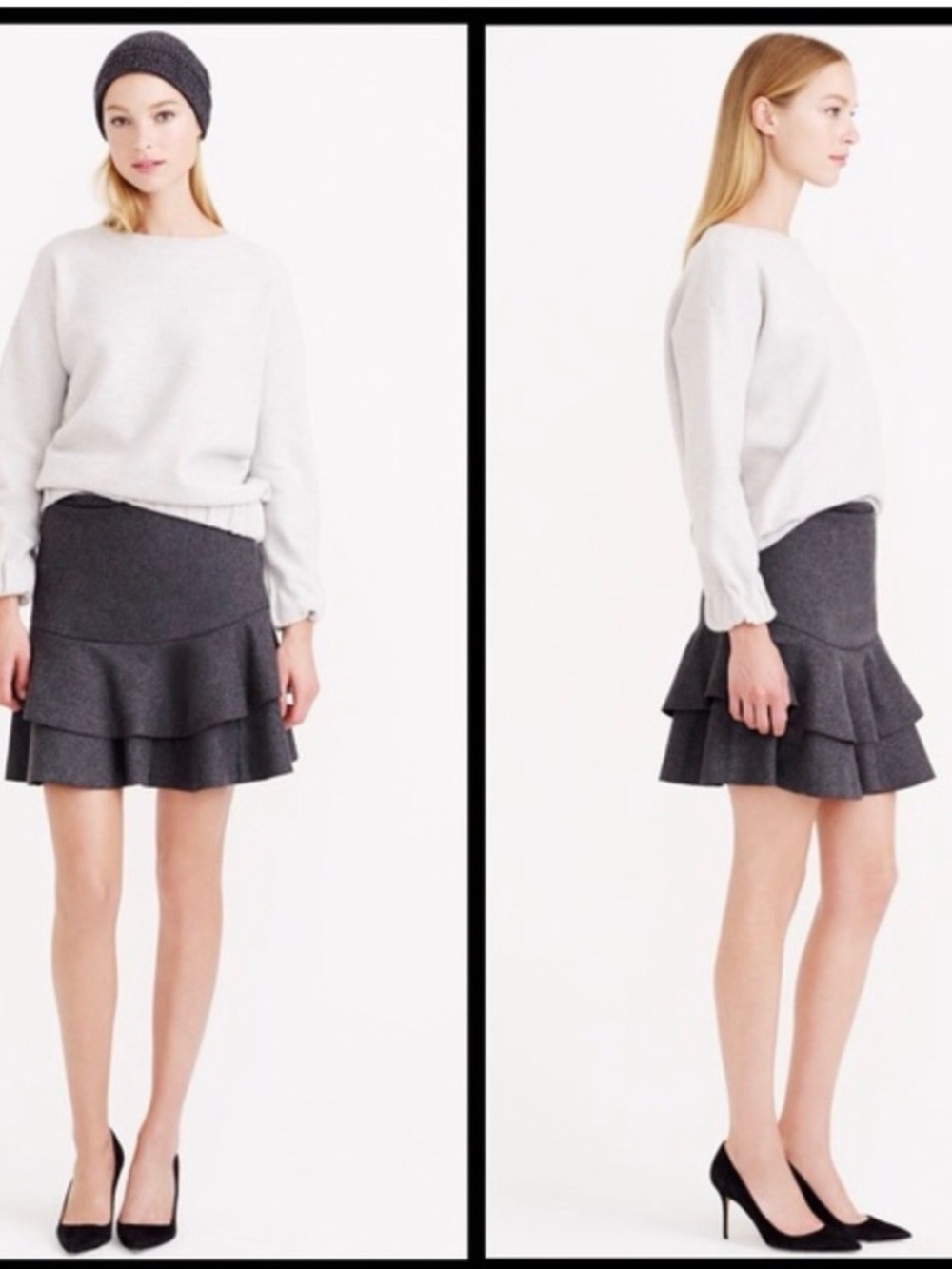 J. Crew Dark Gray Tiered Ruffle Mini Skirt size 8